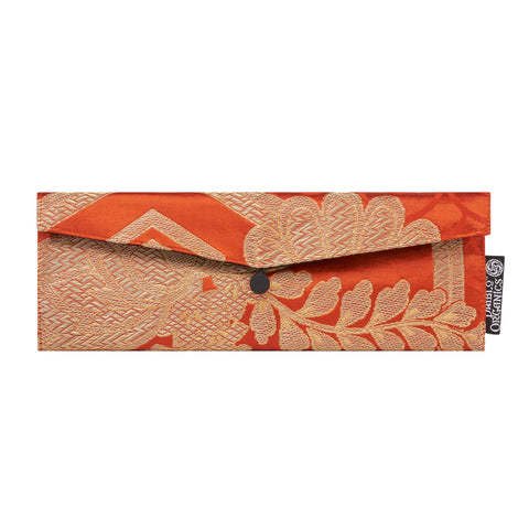 Burnt Orange & Gold Floral Recycled Kimono Jewelry Pouch