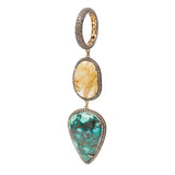 Pave Diamond with Golden Rutilated Quartz and Turquoise Ear Weights