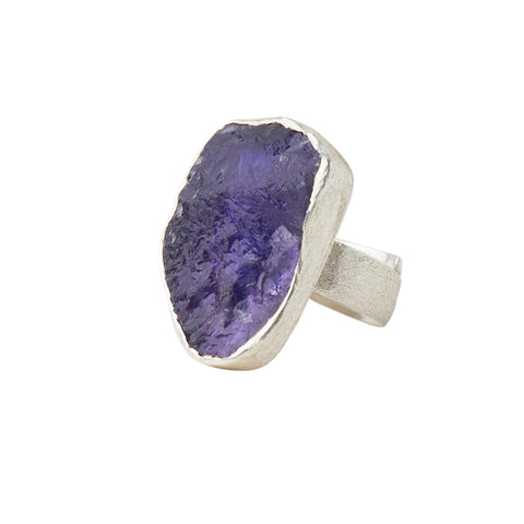 Sterling Silver Rough Face Amethyst Ring
