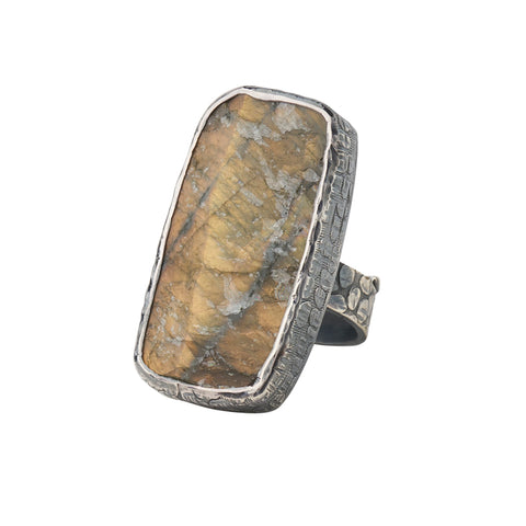 Oxidized Sterling Silver Rough Face Labradorite Ring