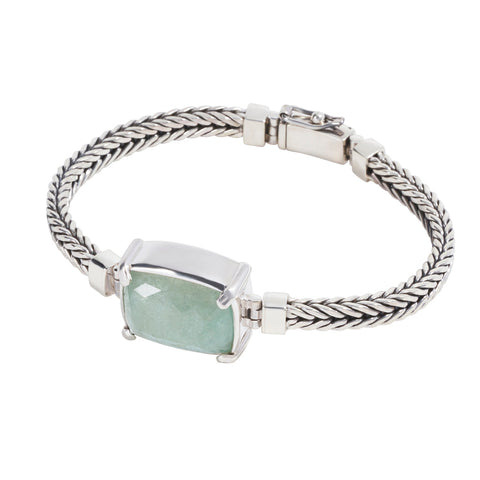 Sterling Silver Square Bracelet with Aquamarine