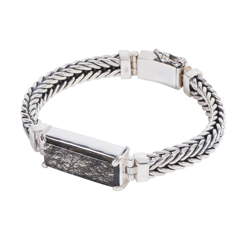 Sterling Silver Square Bracelet with Tourmalated Quartz