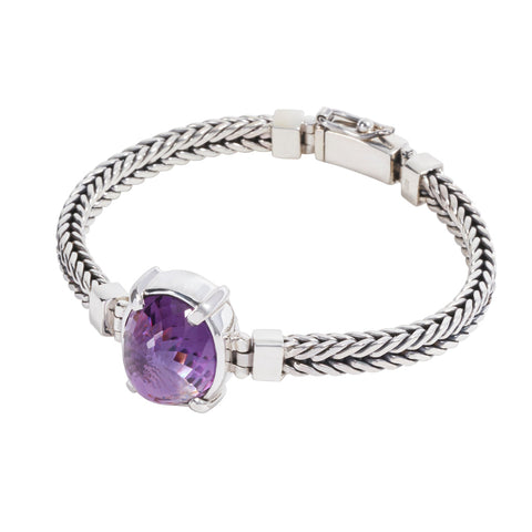 Sterling Silver Square Bracelet with Amethyst