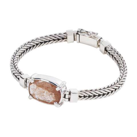 Sterling Silver Square Bracelet with Rutilated Quartz