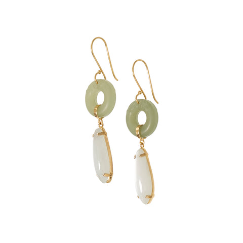 Solid Gold Jade & White Moonstone Earrings